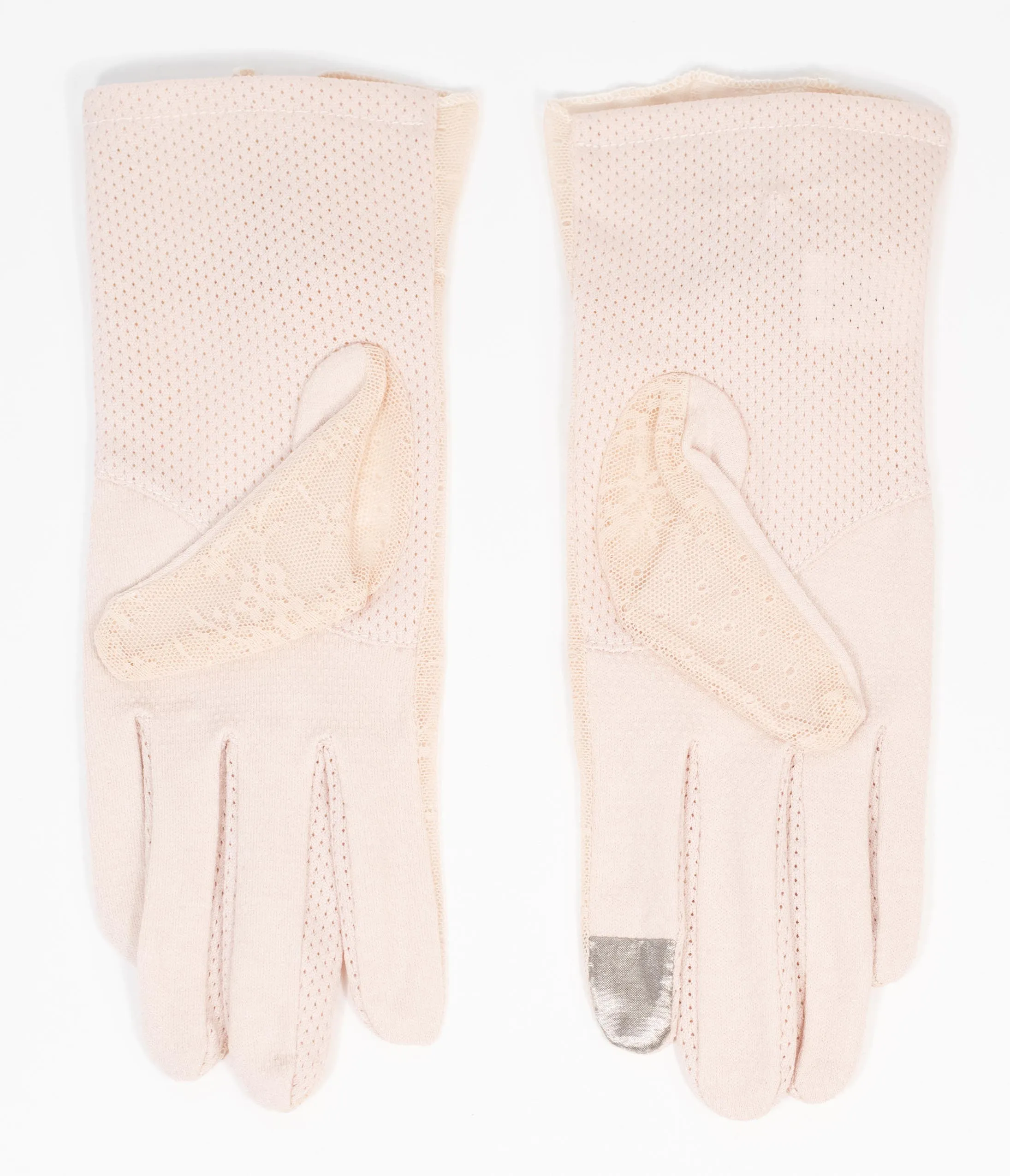 Beige Lace & Floral Accent Gloves