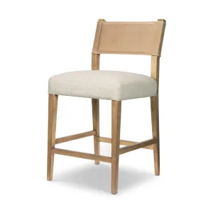 Beige Leather Back Counter Height Bar Stool with Performance Fabric Seat Cushion