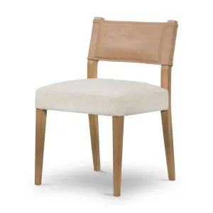 Beige Leather Back Dining Chair with Performance Fabric Seat Cushion