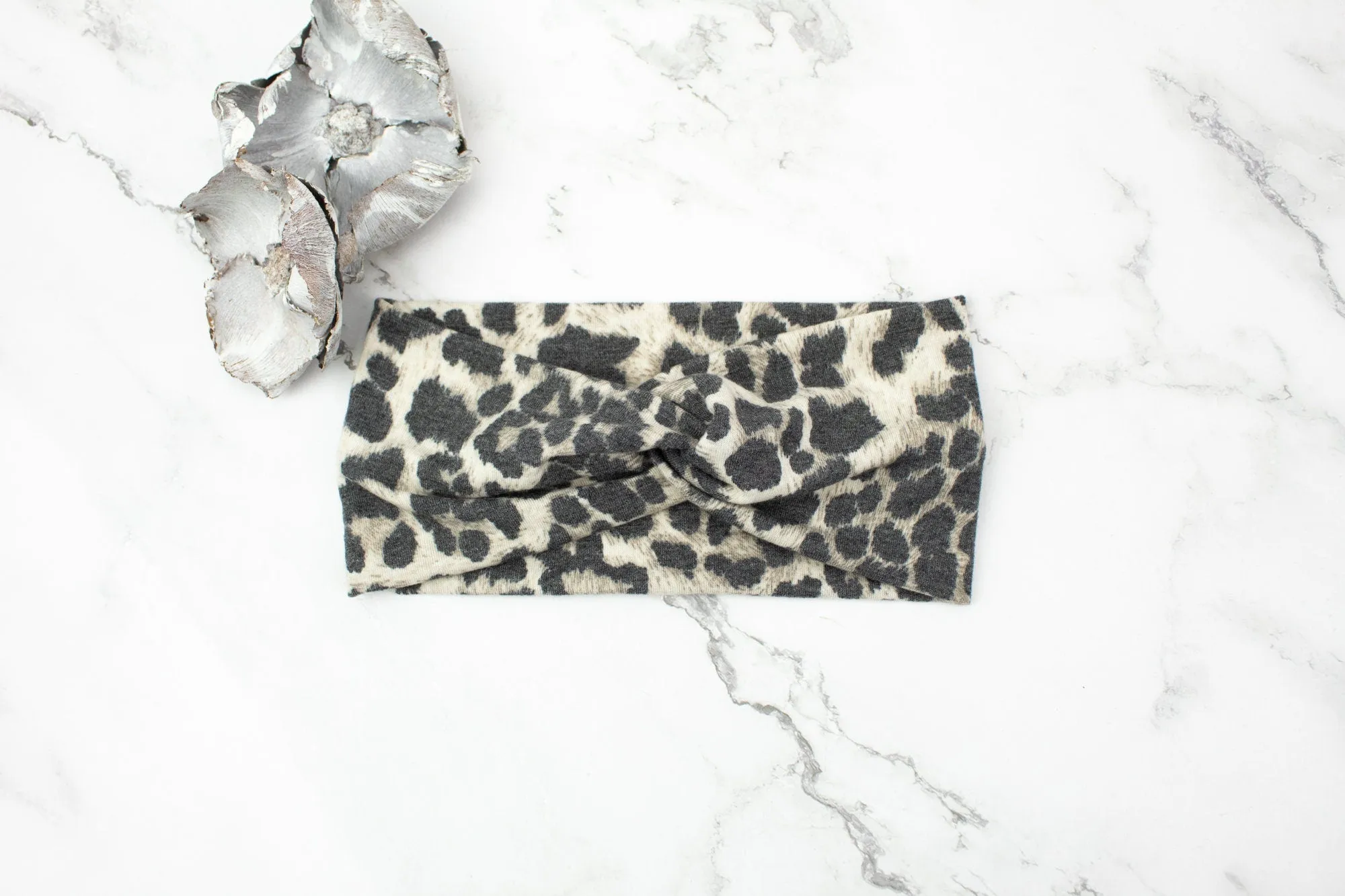 Beige Leopard Print Knit Headband