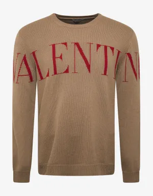 Beige Logo Intarsia Cashmere Sweater