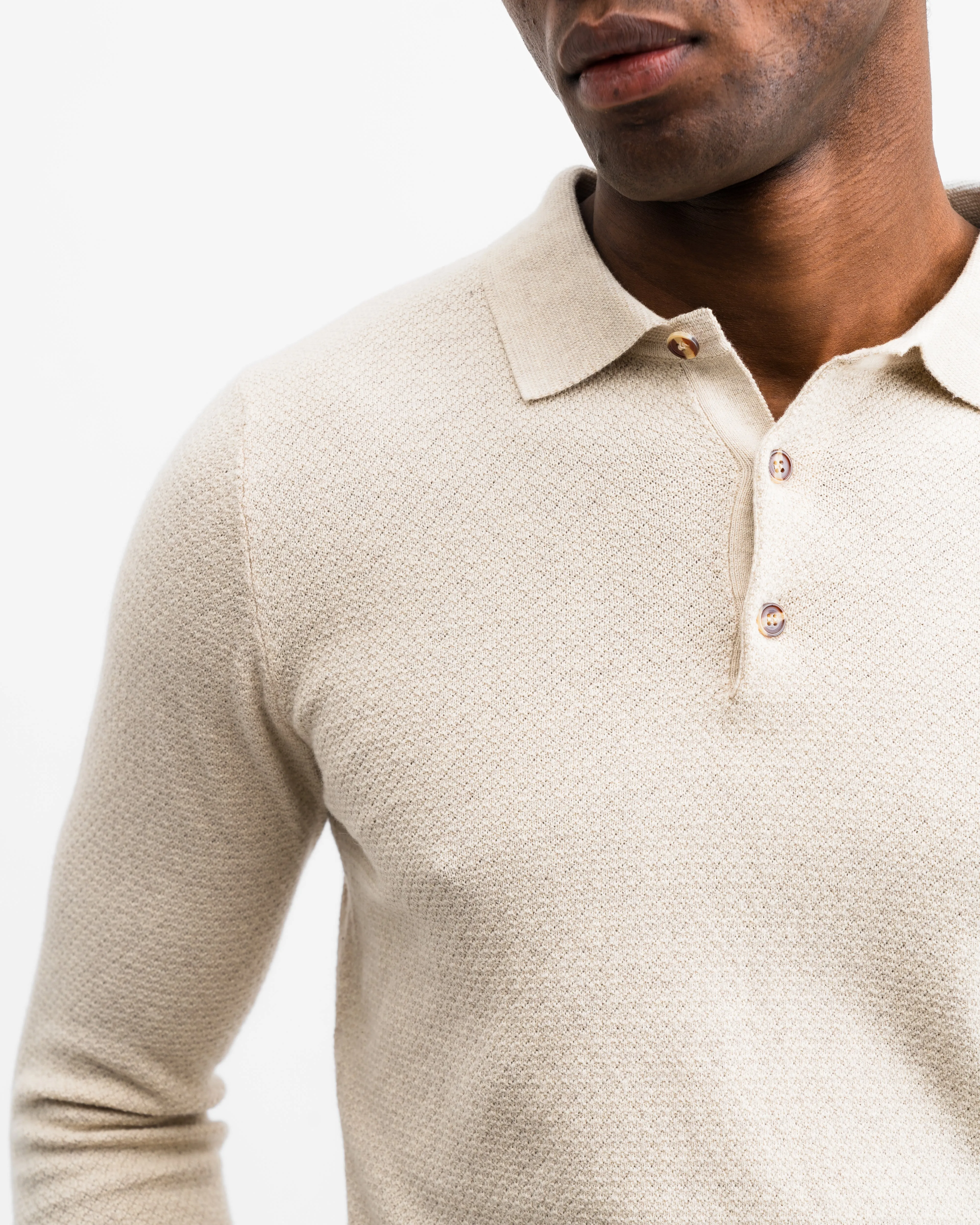 Beige Long Sleeve Polo