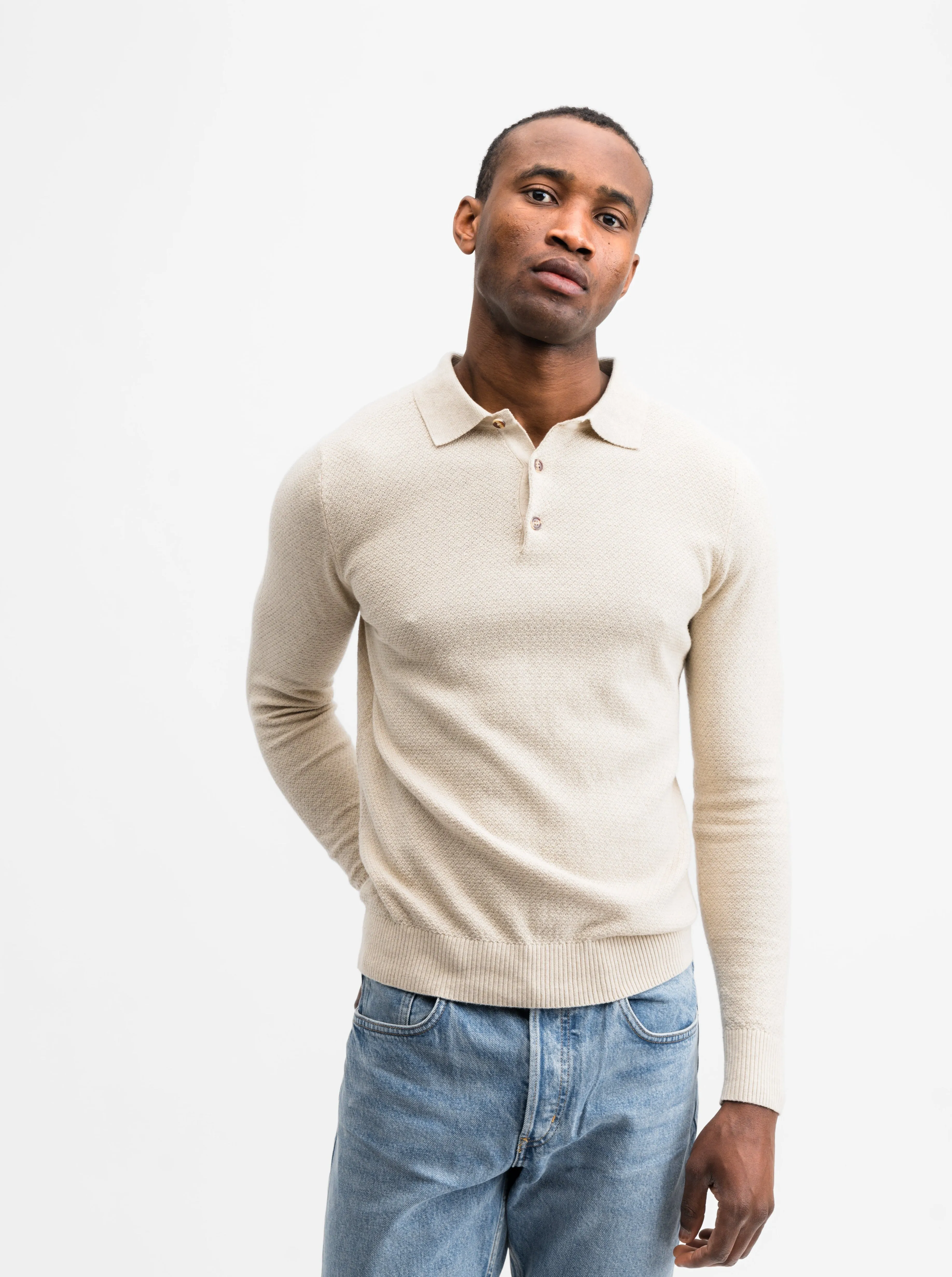 Beige Long Sleeve Polo