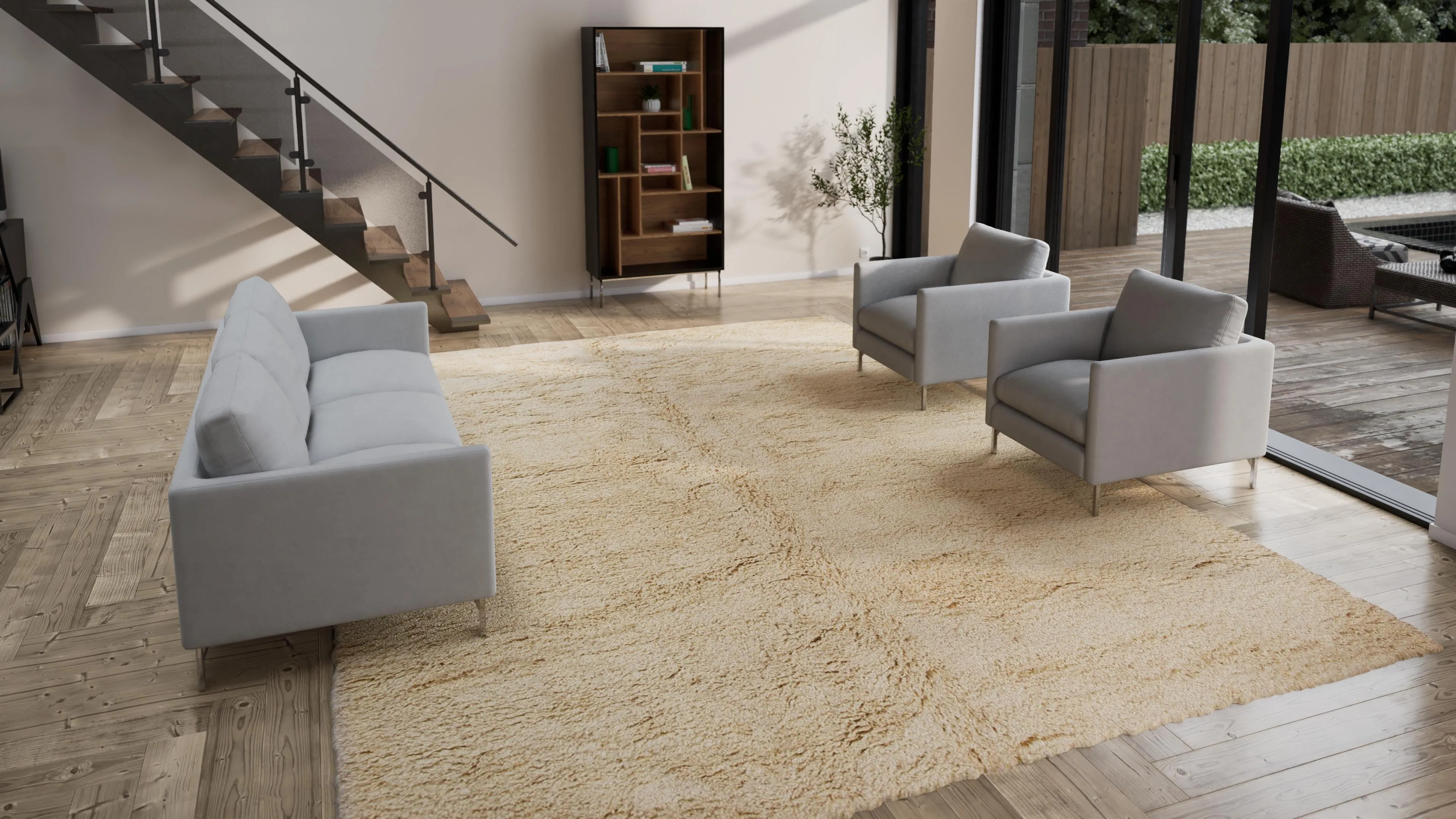 Beige Modern Wool Rug - 12' x 16'