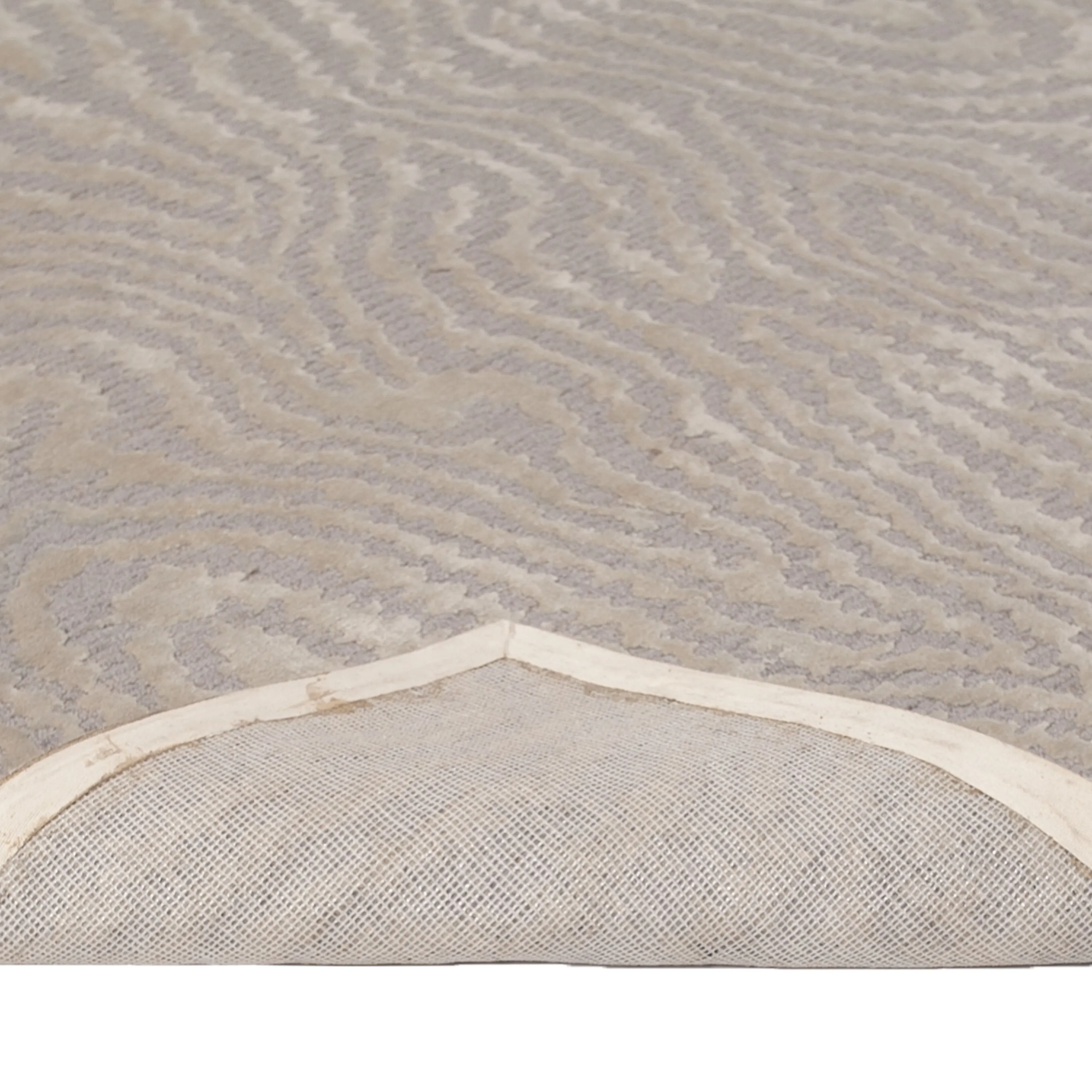 Beige Modern Wool Silk Blend Rug - 5' x 5'5"