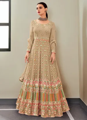 Beige Multi Embroidered Festive Anarkali Suit