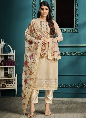 Beige Multi Embroidered Pakistani Pant Style Suit