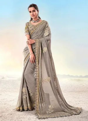 Beige Multi Embroidered Saree