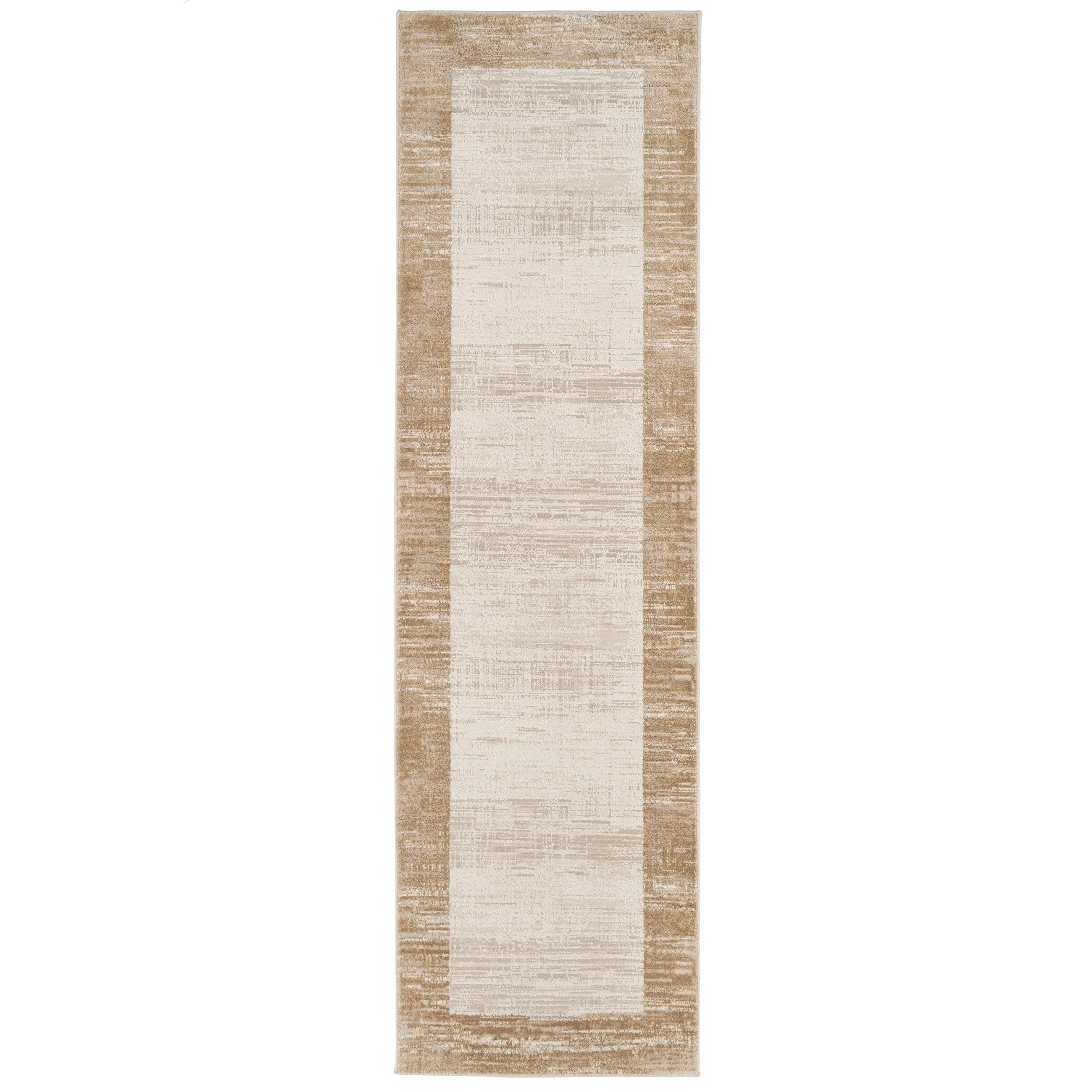 Beige Neutral Border Runner Rug