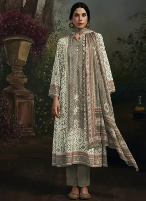 Beige Olive Chikankari Embroidery Salwar Kameez Suit