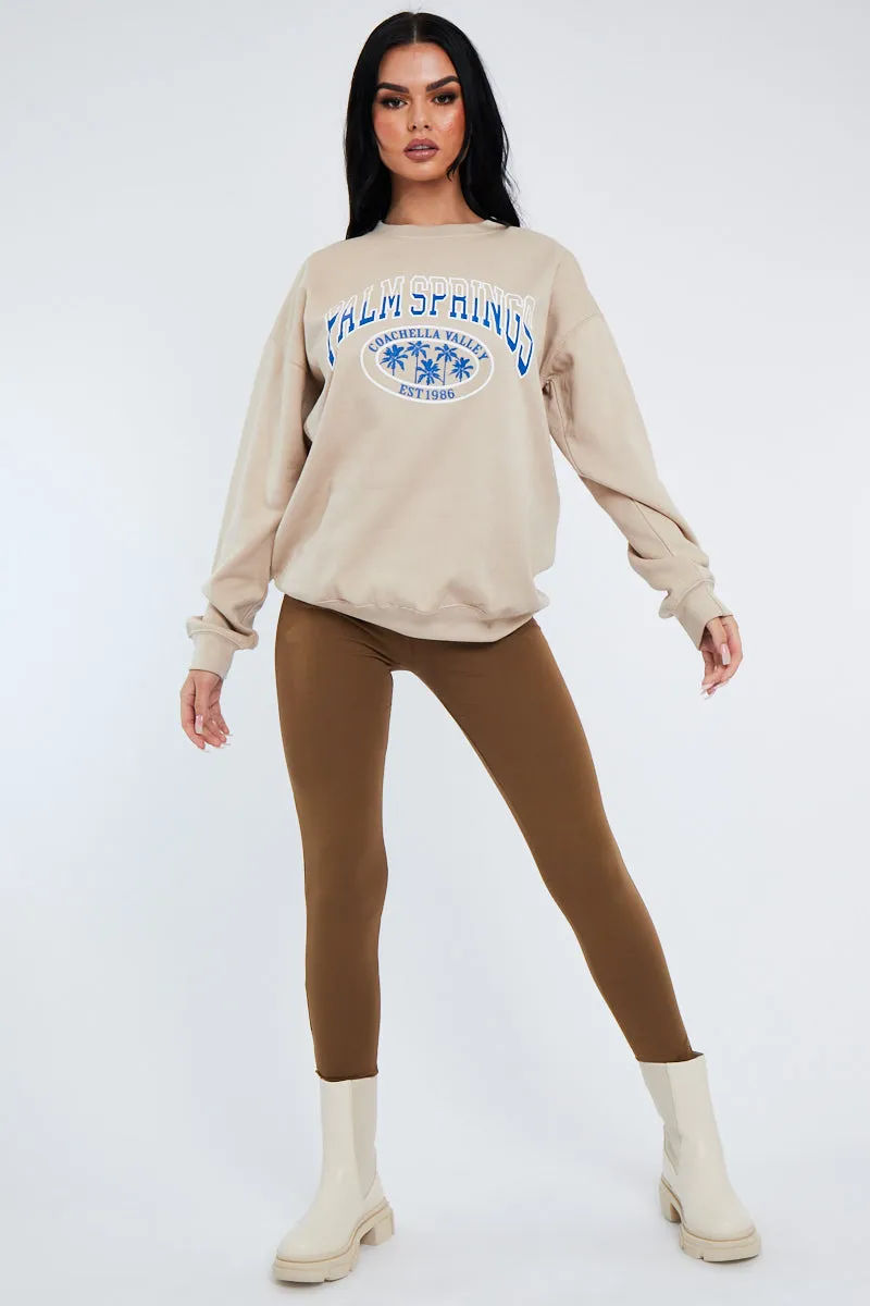 Beige Oversized Palm Springs Sweatshirt - Libbi