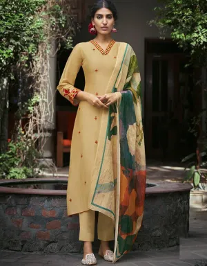 Beige Pant style Suit Pure Silk