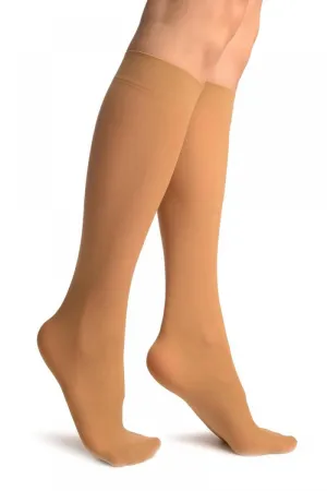 Beige Plain Socks Knee High