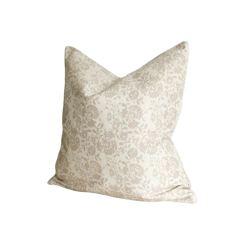 Beige Print Square Cotton Cushion