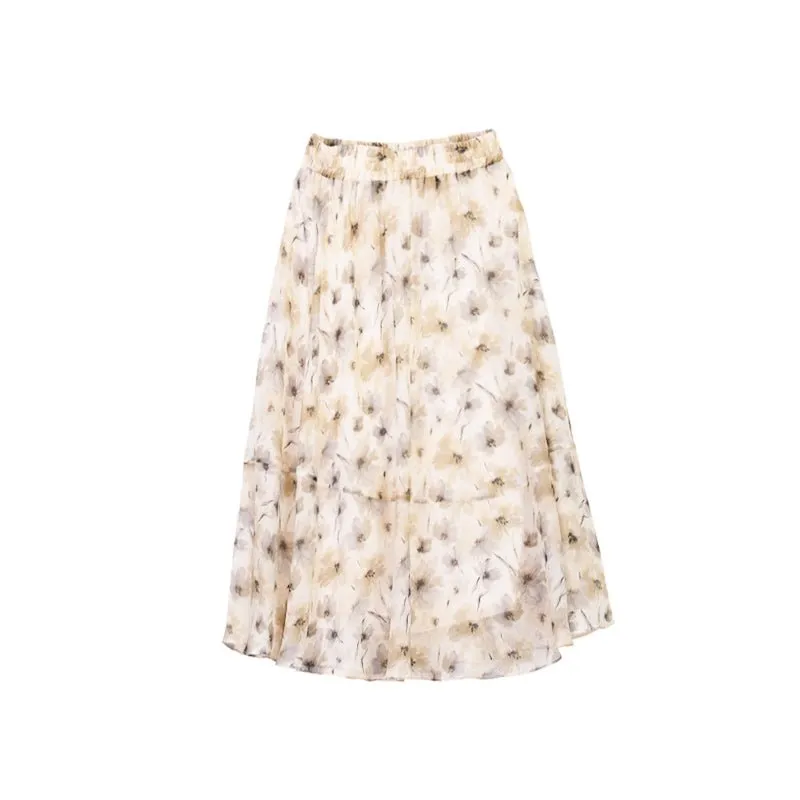 Beige Printed Flower Pattern Skirts