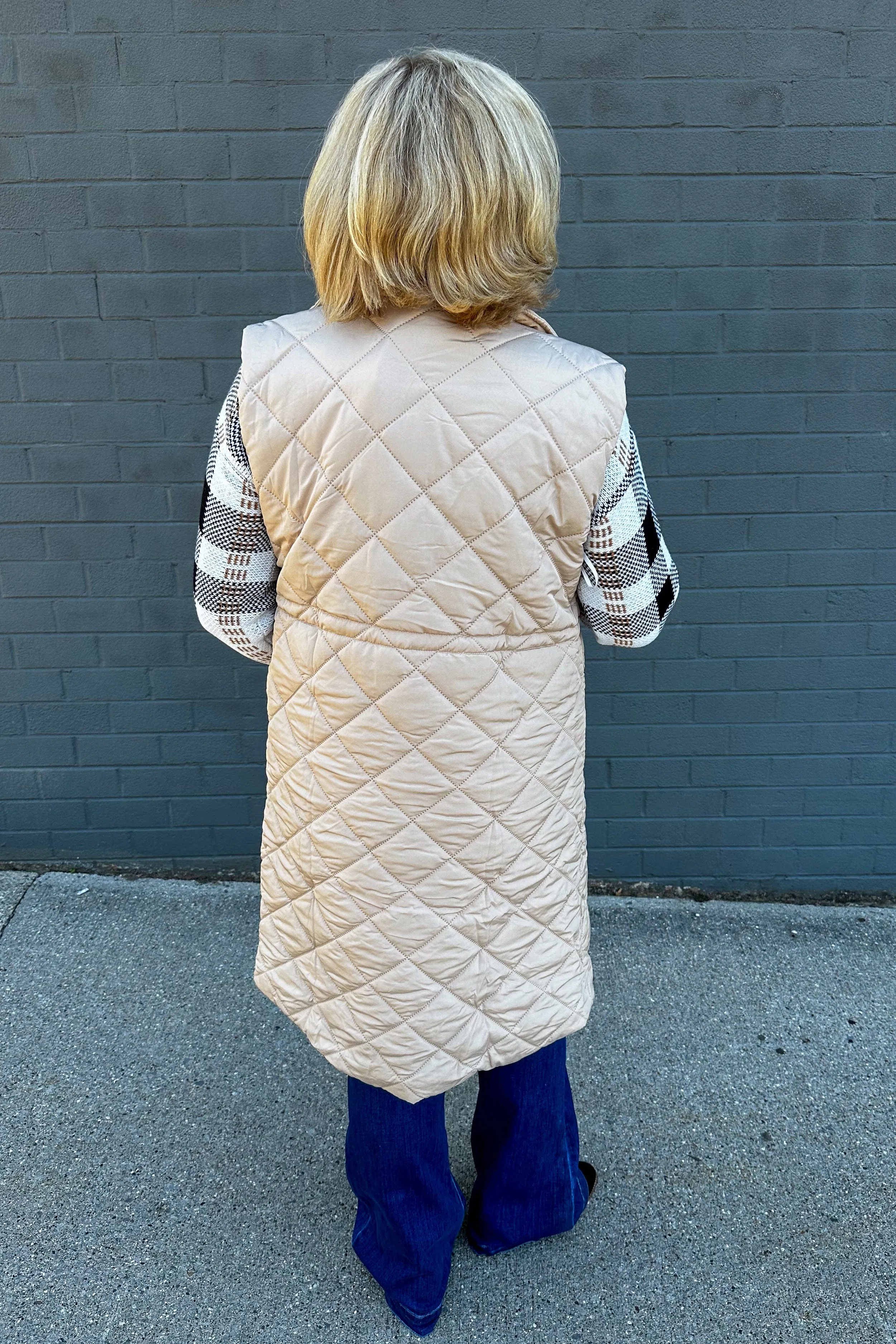 Beige Puffer Vest with Pockets