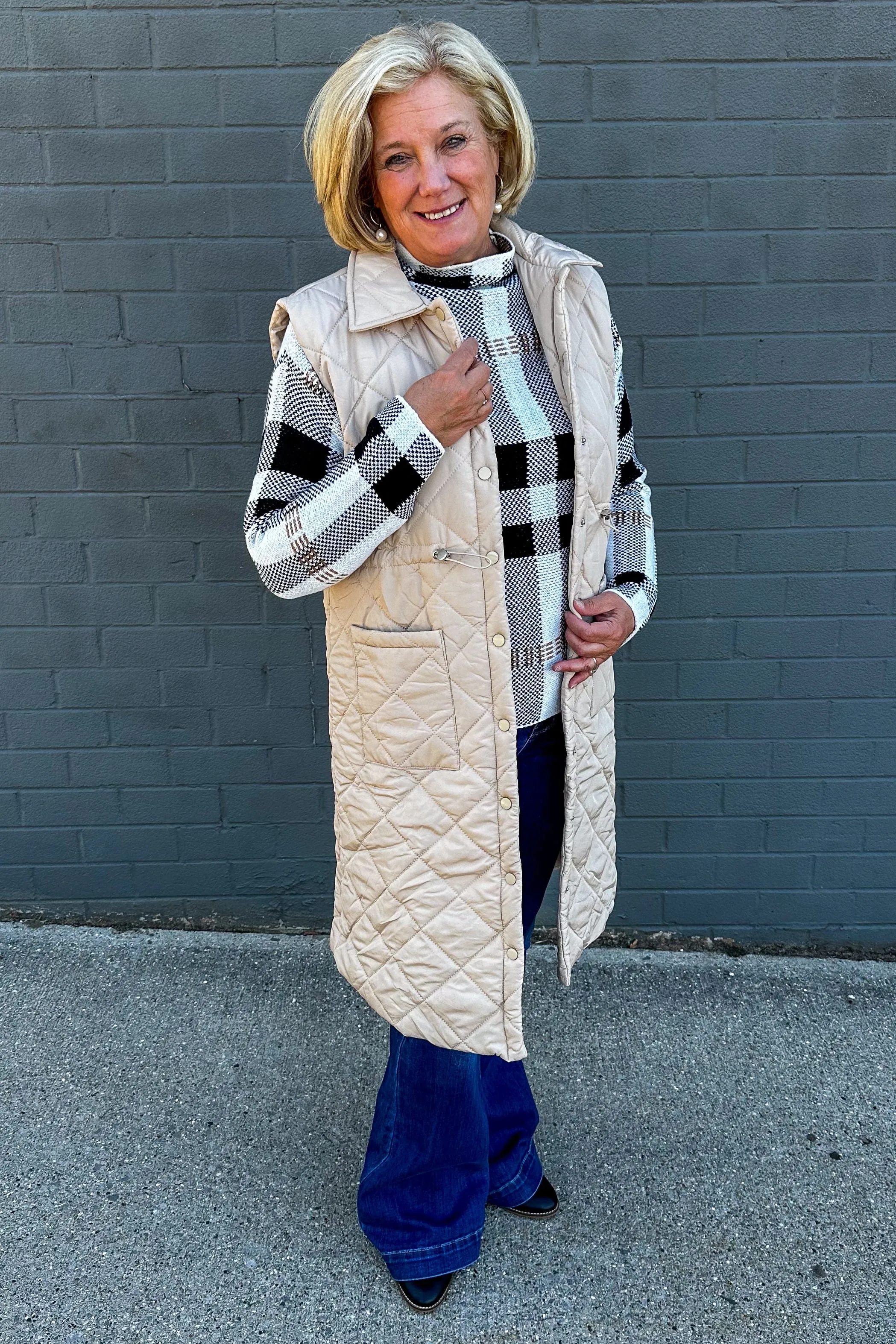 Beige Puffer Vest with Pockets