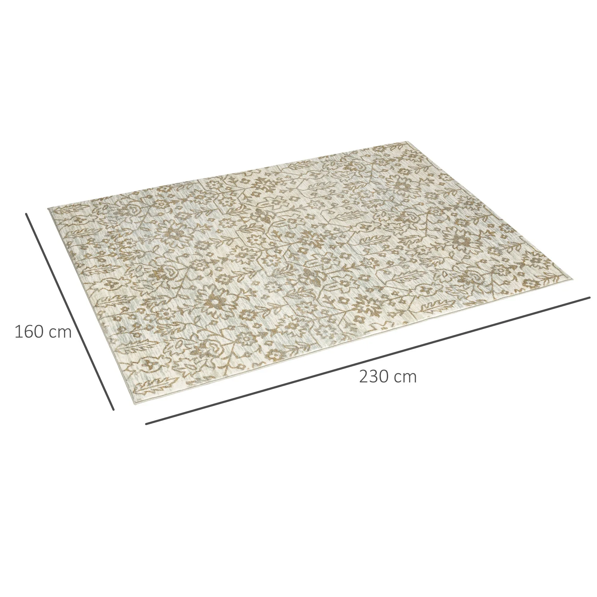 Beige Rug, Floral Pattern Area Rugs, Decorative Carpet for Living Room, Bedroom, Dining Room, 230 x 160cm