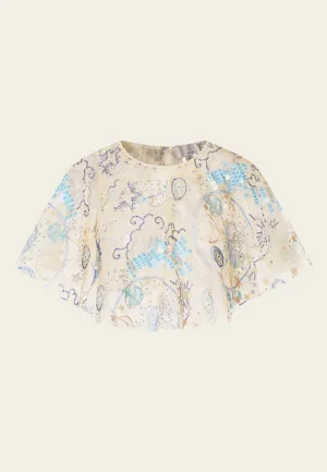 Beige Sequin Embroidered Cape