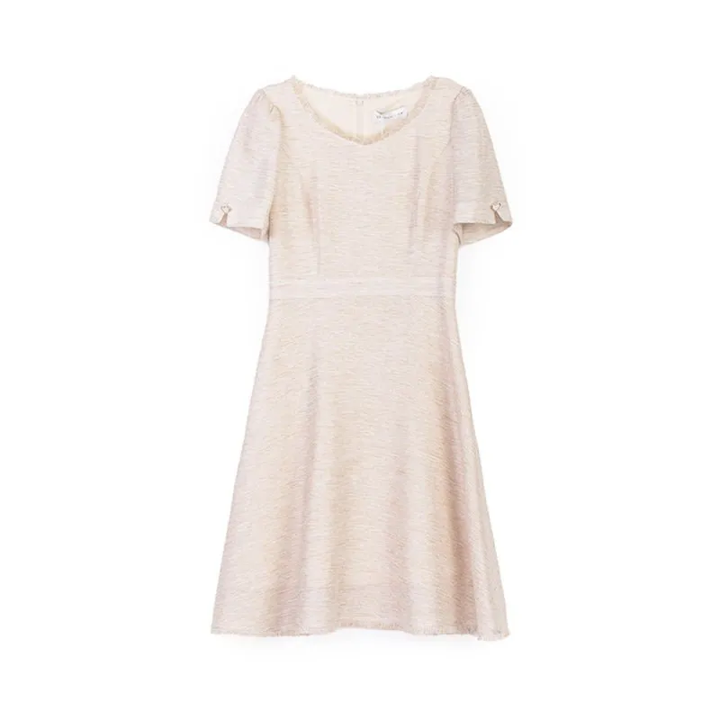 Beige Short Sleeve Waisted Dress