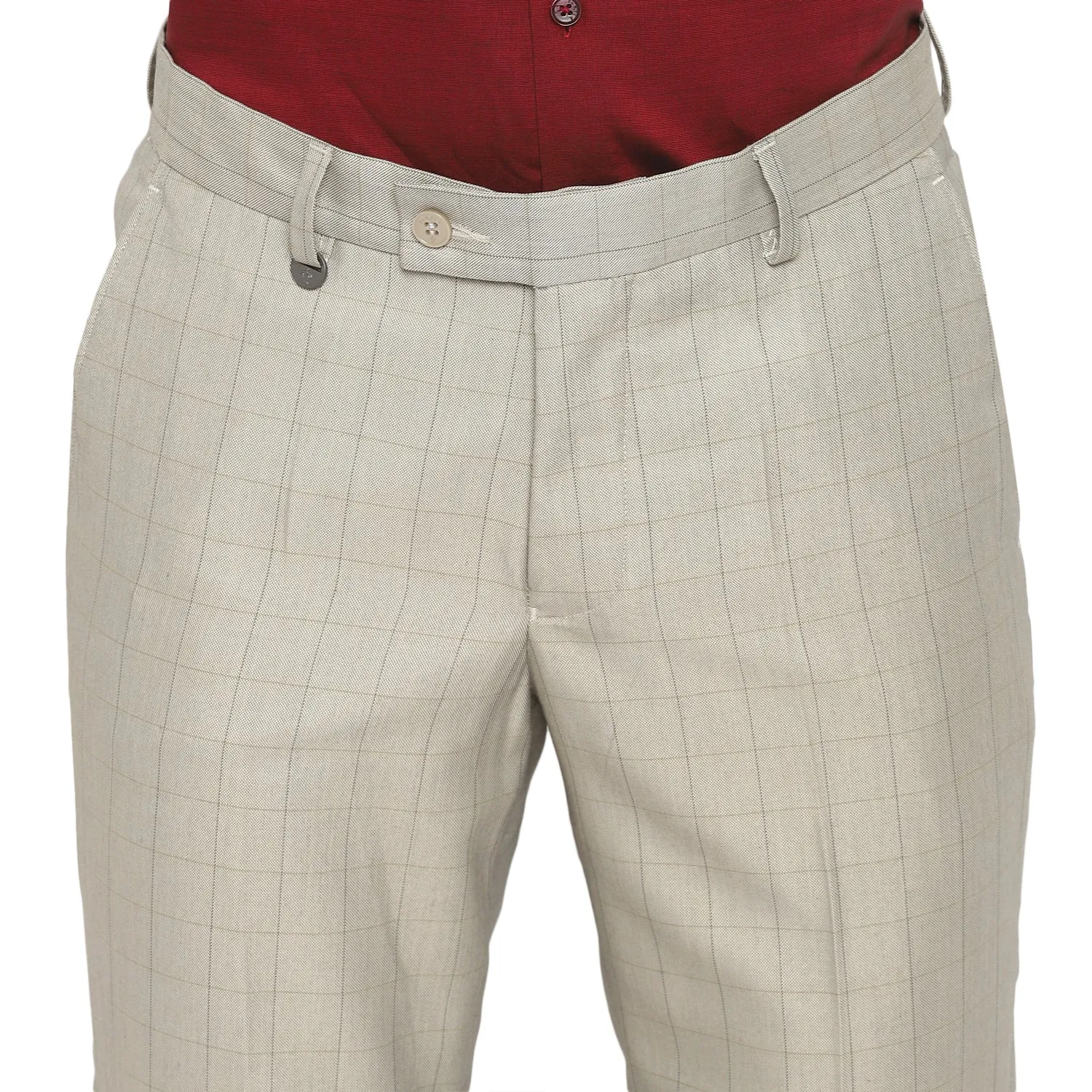 Beige Slim Fit Checked Trouser