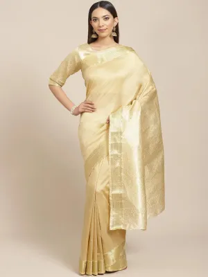 Beige Solid Silk Blend Saree