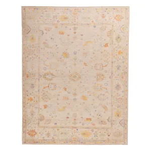 Beige Traditional Turkish Oushak Wool Rug - 9' x 11'7"