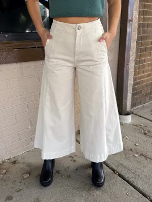 Beige Wide Leg Crop Pants