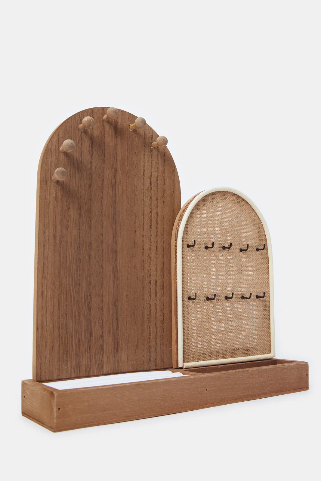 Beige Wooden Jewelery Rack With Storage