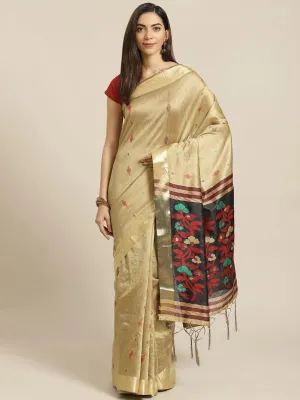 Beige Woven Design Brocade Saree