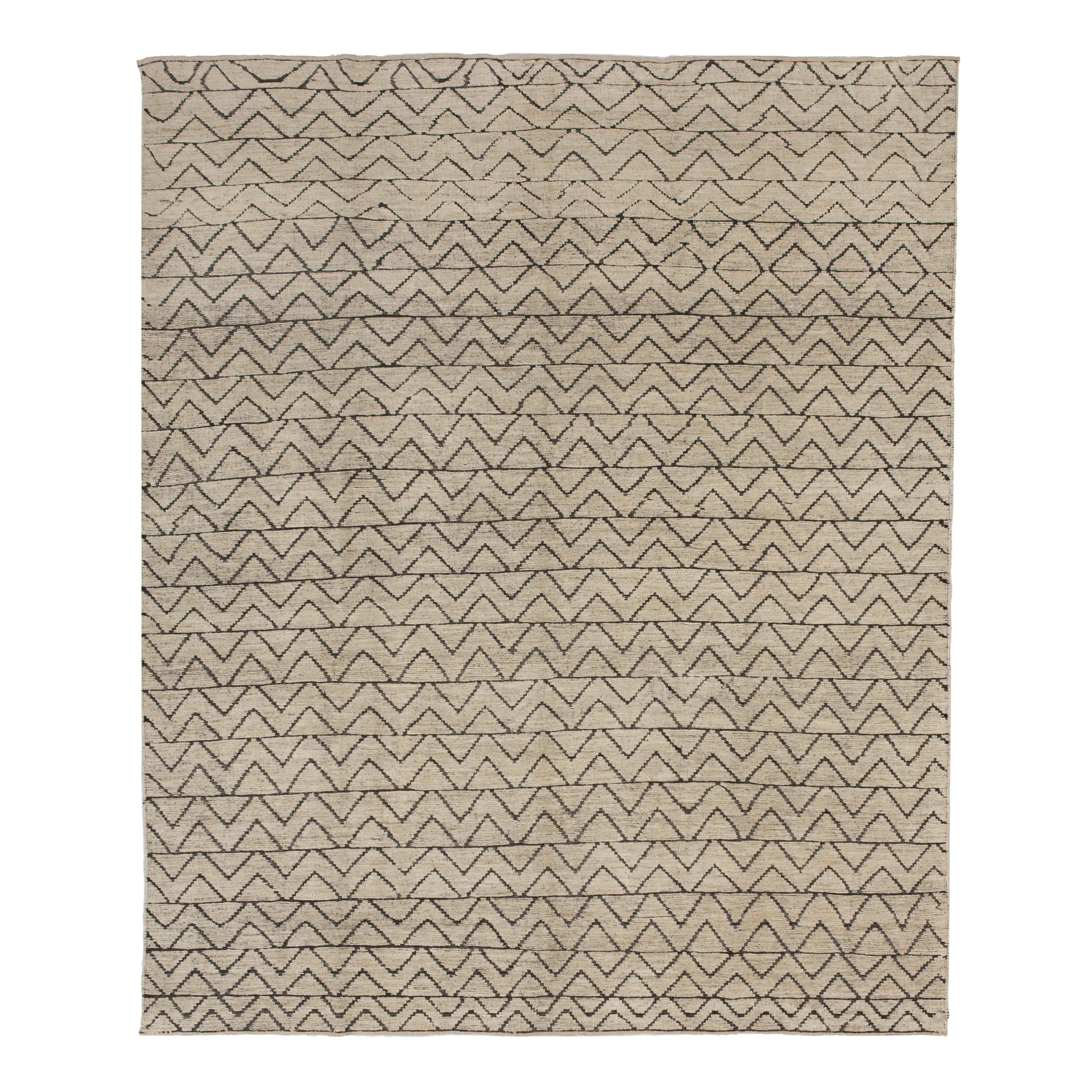 Beige Zameen Geometric Wool Rug - 8'4" x 9'8"