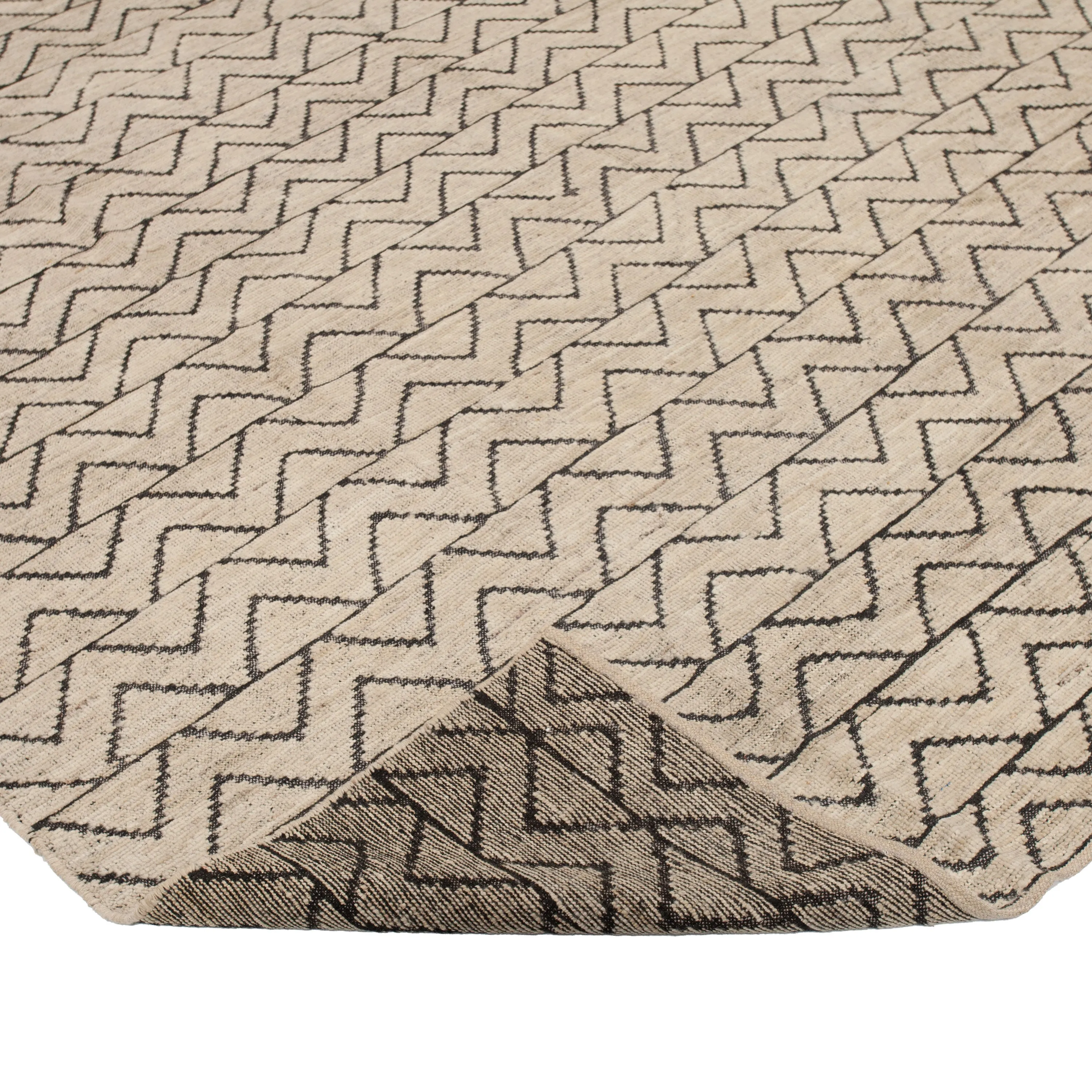 Beige Zameen Geometric Wool Rug - 8'4" x 9'8"