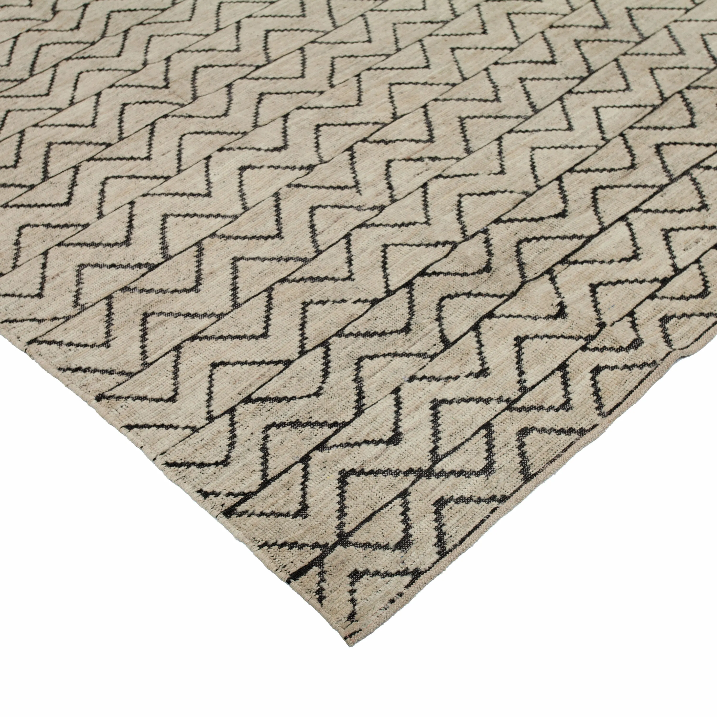 Beige Zameen Geometric Wool Rug - 8'4" x 9'8"