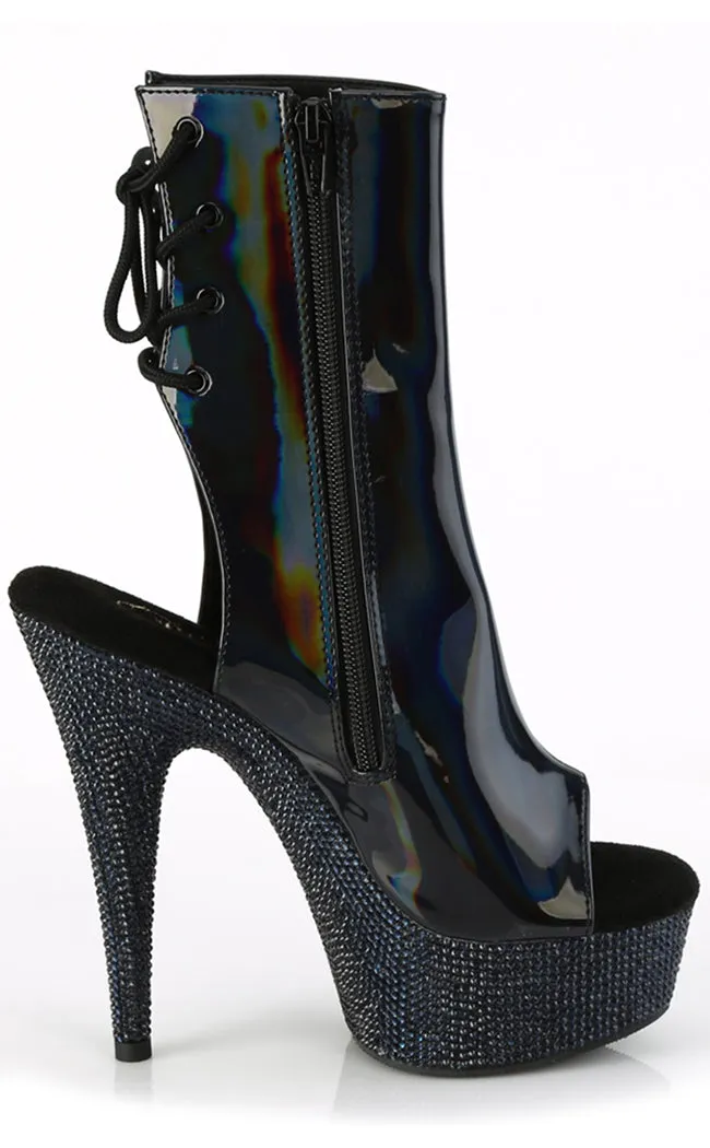 BEJEWELED-1018DM-6 Black Holo Rhinestone Ankle Boots