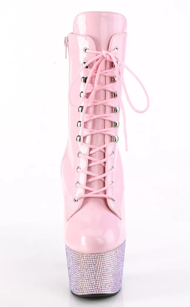 BEJEWELED-1020-7 Baby Pink Holo Rhinestone Boots