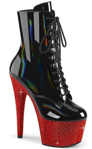 BEJEWELED-1020-7 Black Holo & Red Rhinestone Boots