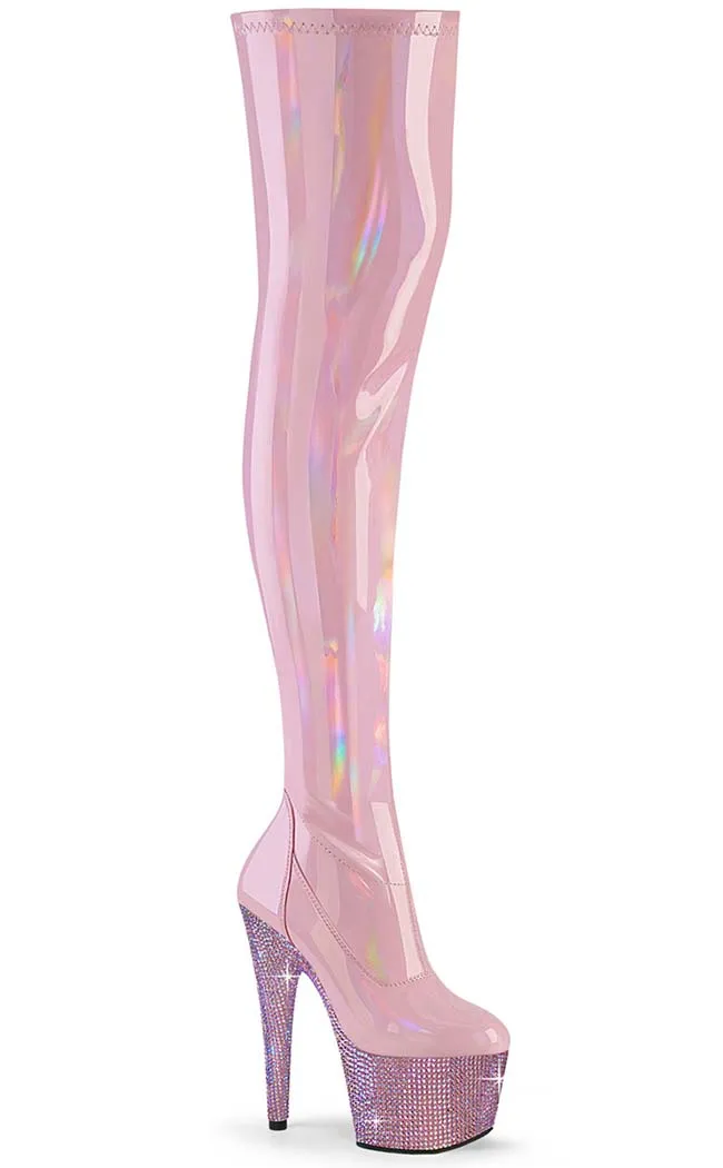 BEJEWELED-3000-7 Baby Pink Rhinestone Thigh-High Boots