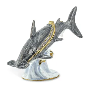 Bejeweled Multi Color Gray Finish CLOBBER Hammerhead Shark Trinket Box