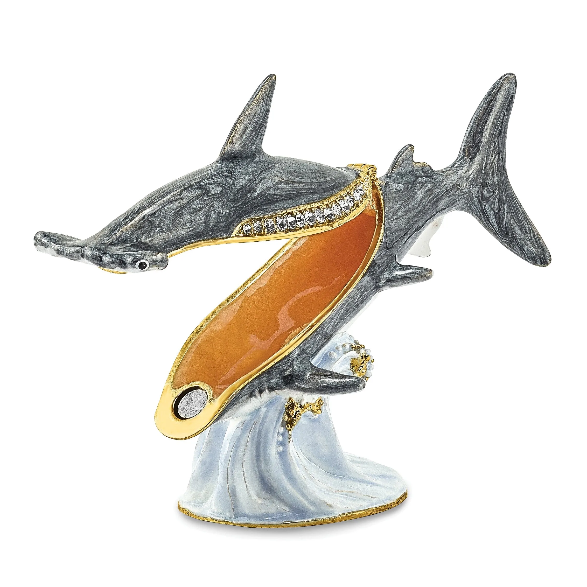 Bejeweled Multi Color Gray Finish CLOBBER Hammerhead Shark Trinket Box