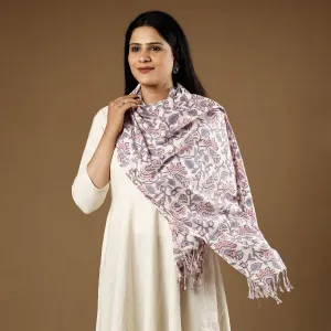 Bel Pink & White Sanganeri Block Printed Cotton Stoles With Tassels