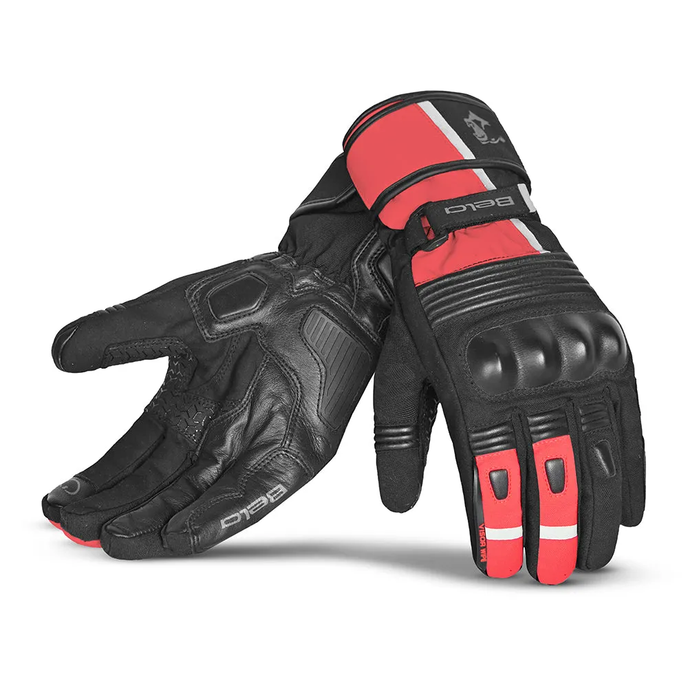 BELA Ice Winter Motorcycle Riding Leather Gloves Black Red