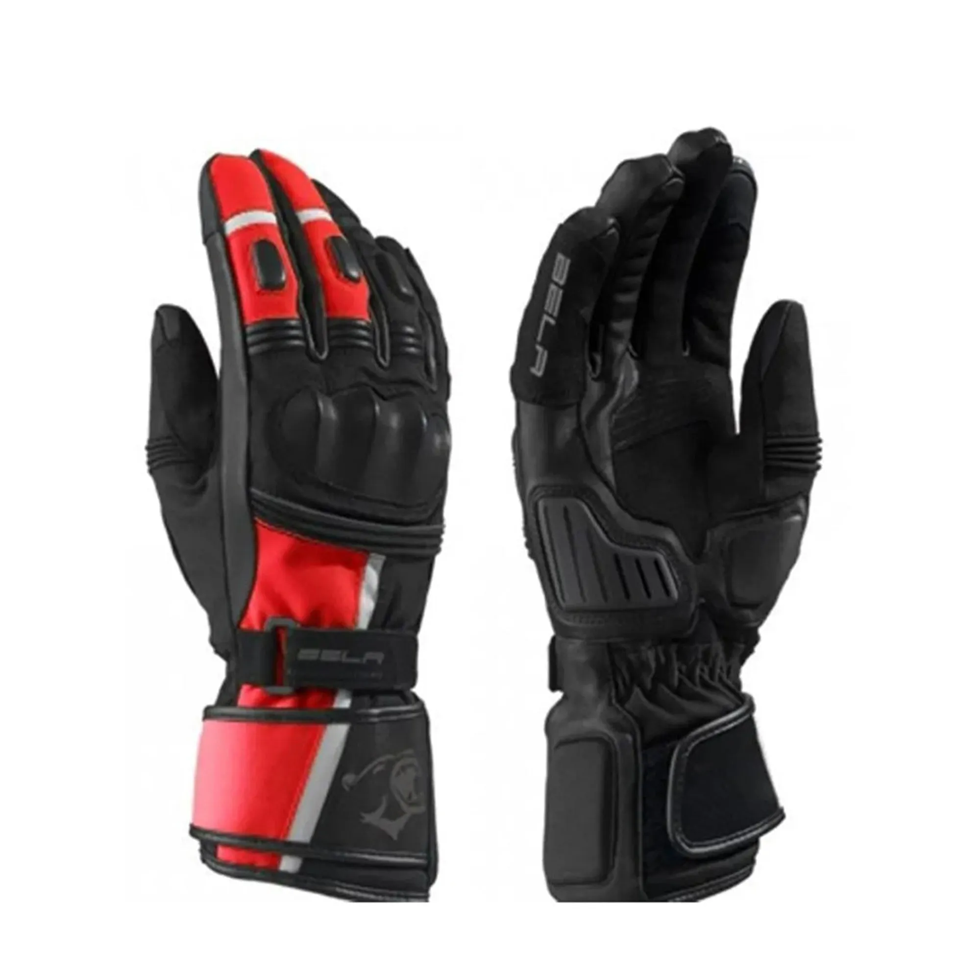 BELA Ice Winter Motorcycle Riding Leather Gloves Black Red