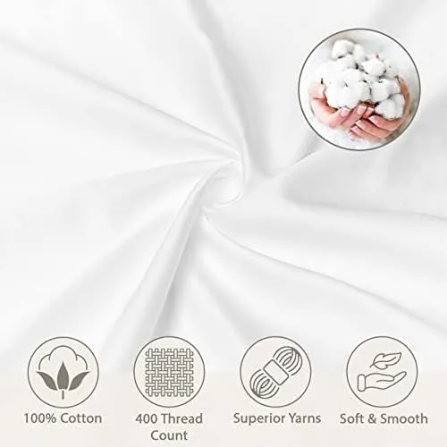 Belclair 400 Thread Count 100% Cotton Solid Bedsheet for King Bed Hotel Quality Plain Cream King Double Elastic Fitted Bedsheets with 2 Pillow Covers - (King Size 72x78 Inch)