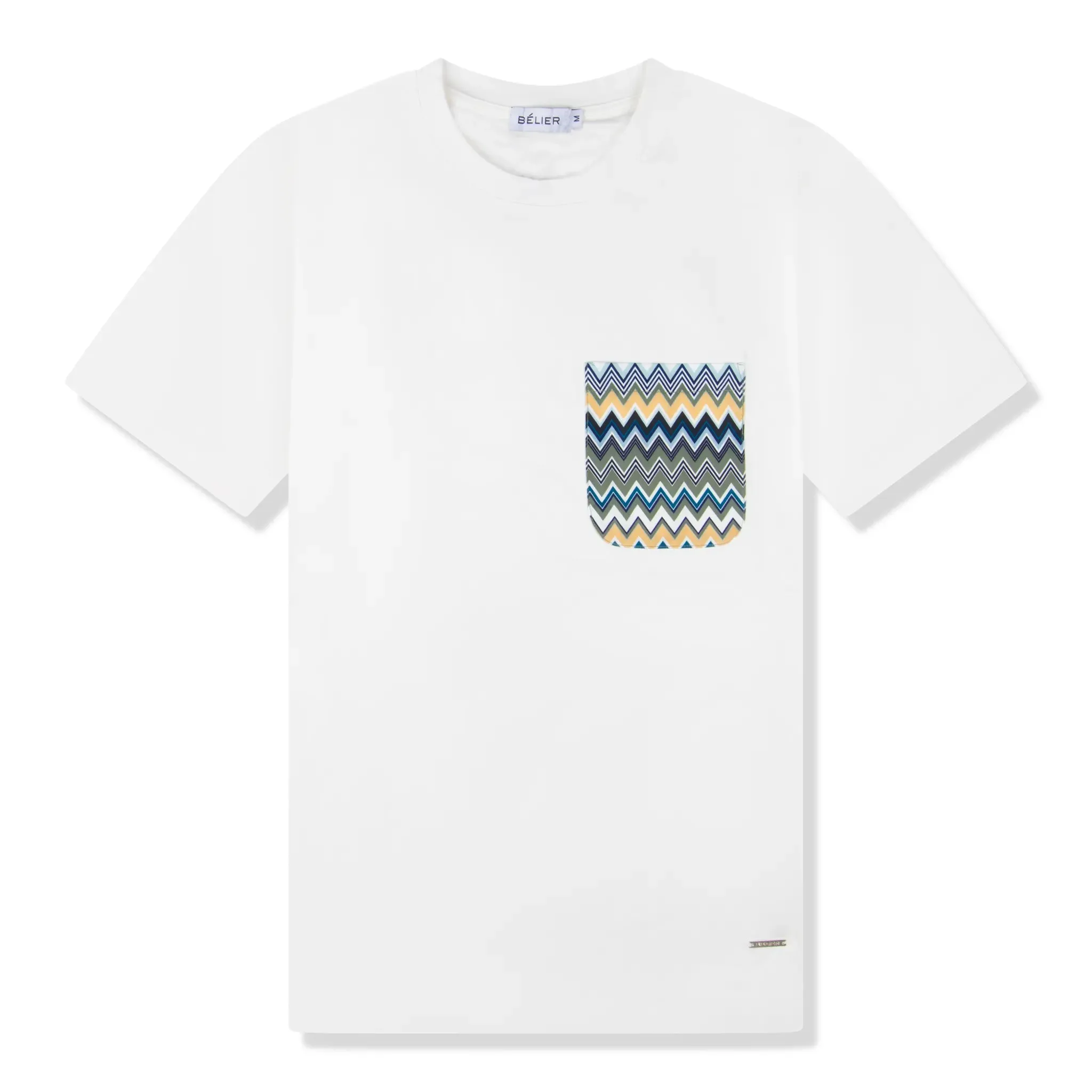 Belier Zag Print White Yellow Pocket T Shirt