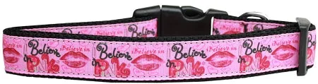 Believe In Pink Nylon Dog Collar Xl