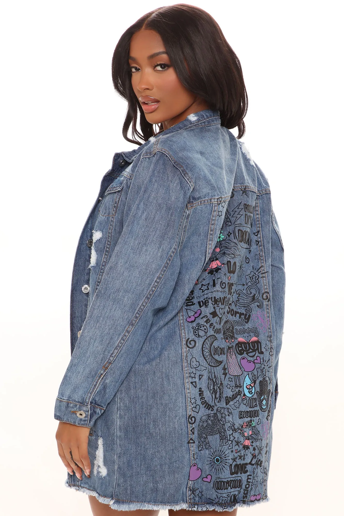 Believe In Yourself Denim Jacket - Medium Wash