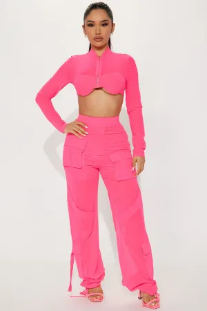 Believe Me Mesh Pant Set  - Neon Pink