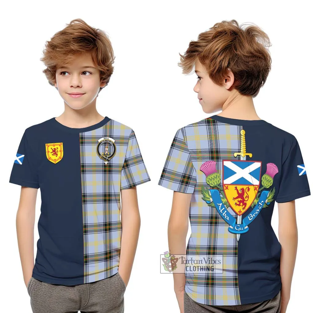 Bell of the Borders Tartan Kid T-Shirt Alba with Scottish Lion Royal Arm Half Style