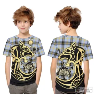 Bell of the Borders Tartan Kid T-Shirt with Family Crest Celtic Wolf Style