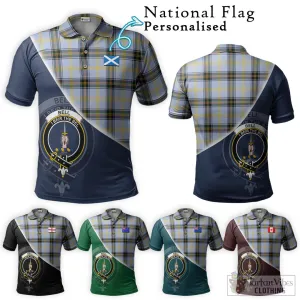 Bell of the Borders Tartan Polo Shirt with Personalised National Flag and Family Crest Half Style